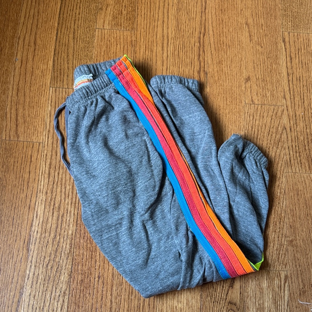 Aviator Nation Gray Joggers with Rainbow Stripe